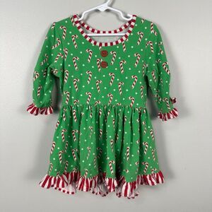 Eleanor Rose Girls 7 - 8 Long Sleeve Christmas Dress Candy Cane Red Green